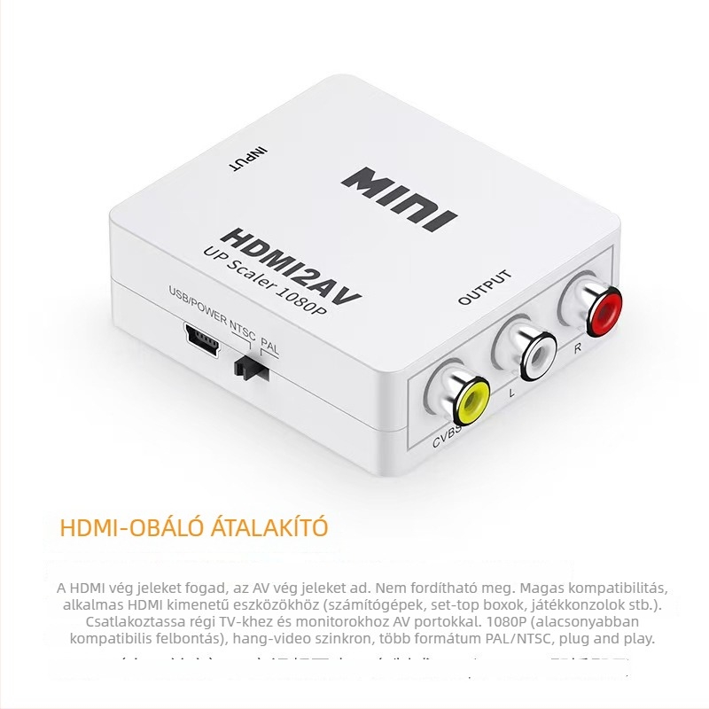 AV–HDMI videóátalakító játékkonzolokhoz, 1080P, Minden rendszerrel kompatibilis, Távoli felébredés, Energiakezelés