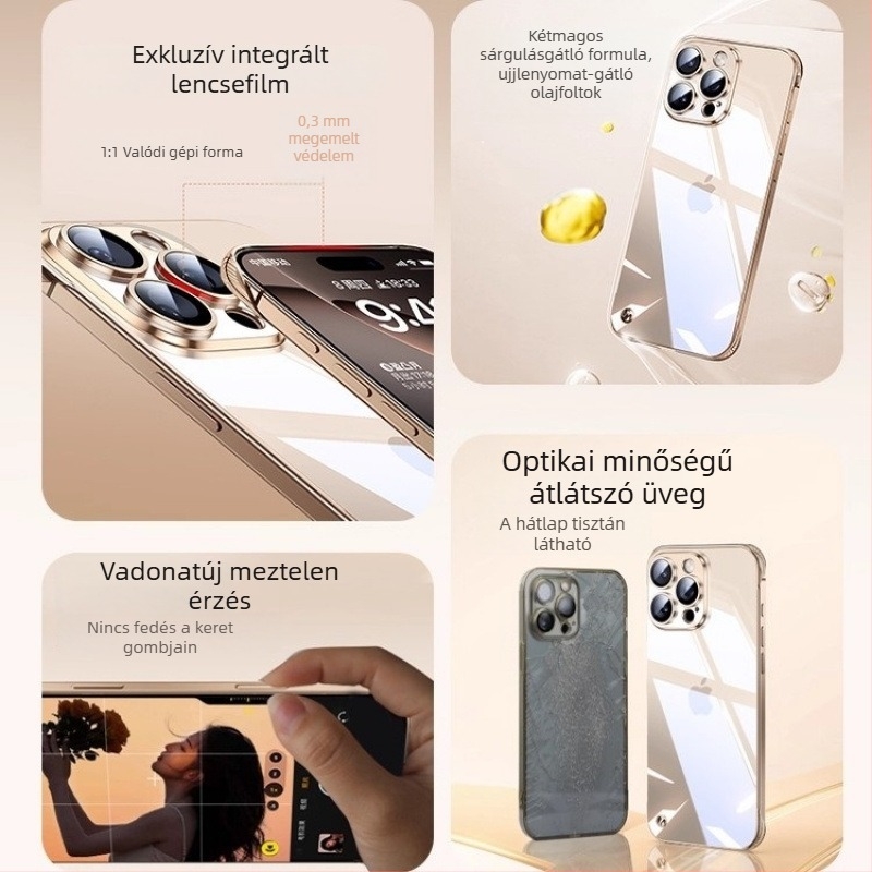 Átlátszó keret nélküli kemény tok iPhone 17 Pro Maxhoz teljes lencse védelemmel