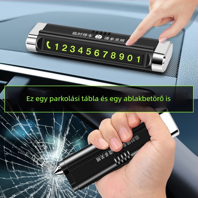 Autóparkolási jelző 3-in-1 multifunkcionális eszköz, ideiglenes rendszám, véskalapács és telefonkártya – műanyag, modell L-1, Guangzhou eredet