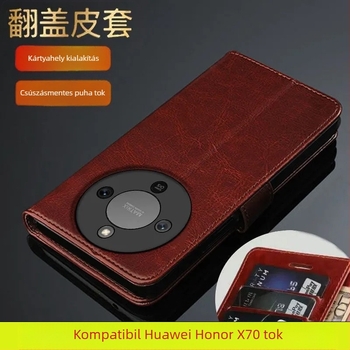 Huaweihoz való bőr flip tok - kézzel készült műbőr, személyre szabható, eredeti retro stílus, ütésálló mágneses zárás