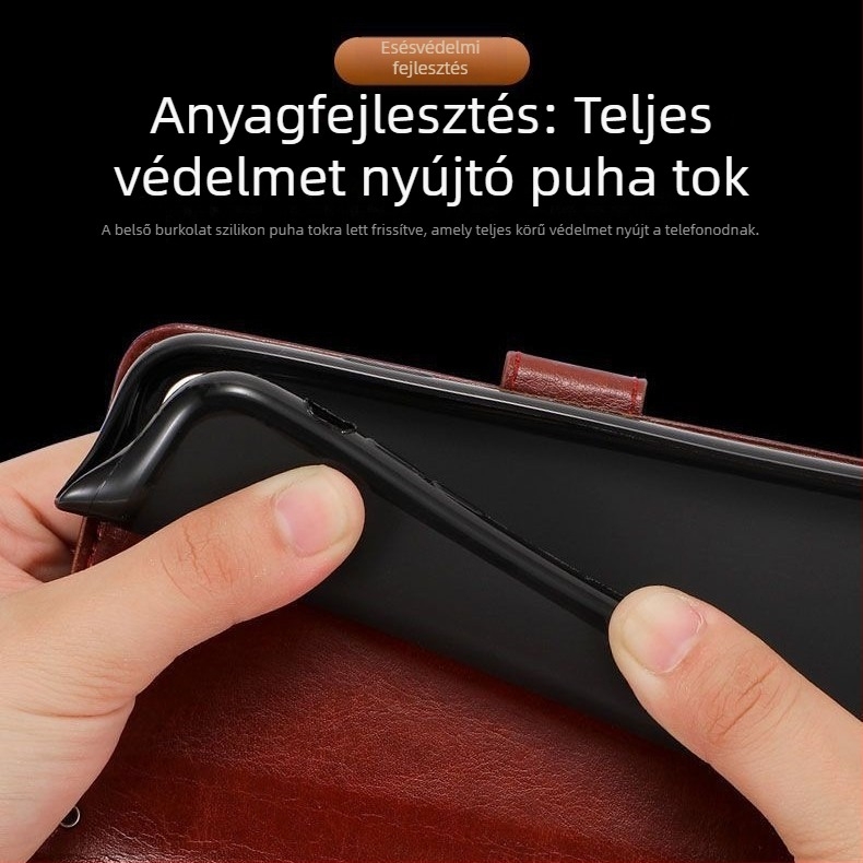 Huaweihoz való bőr flip tok - kézzel készült műbőr, személyre szabható, eredeti retro stílus, ütésálló mágneses zárás