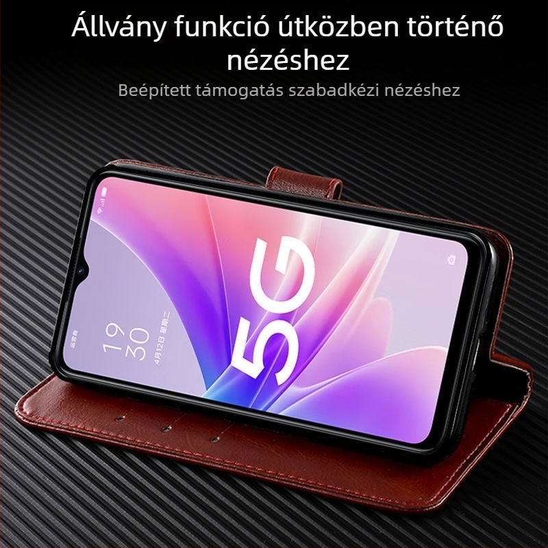Huaweihoz való bőr flip tok - kézzel készült műbőr, személyre szabható, eredeti retro stílus, ütésálló mágneses zárás