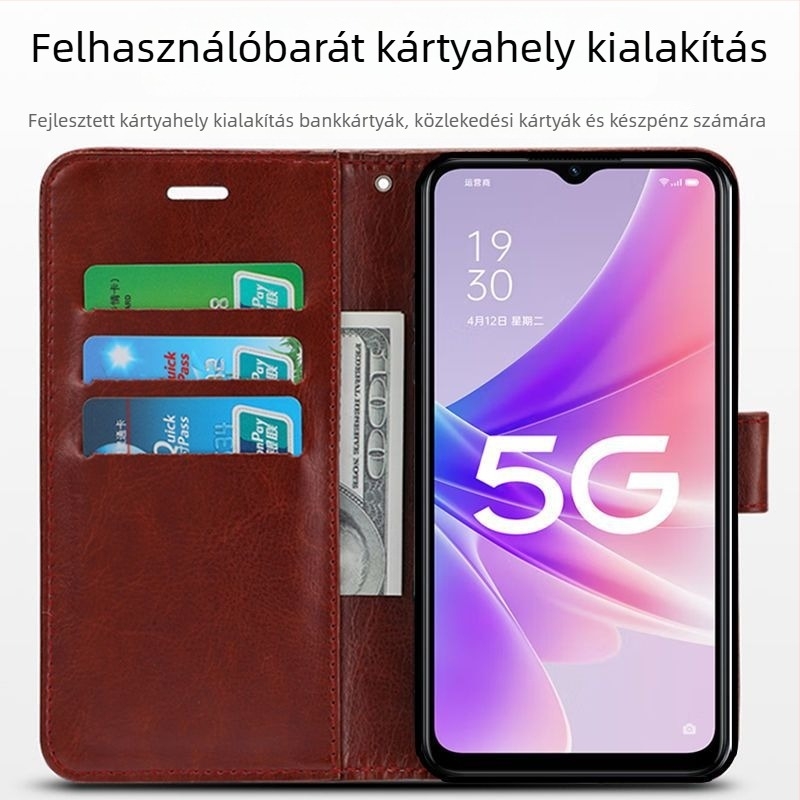 Huaweihoz való bőr flip tok - kézzel készült műbőr, személyre szabható, eredeti retro stílus, ütésálló mágneses zárás