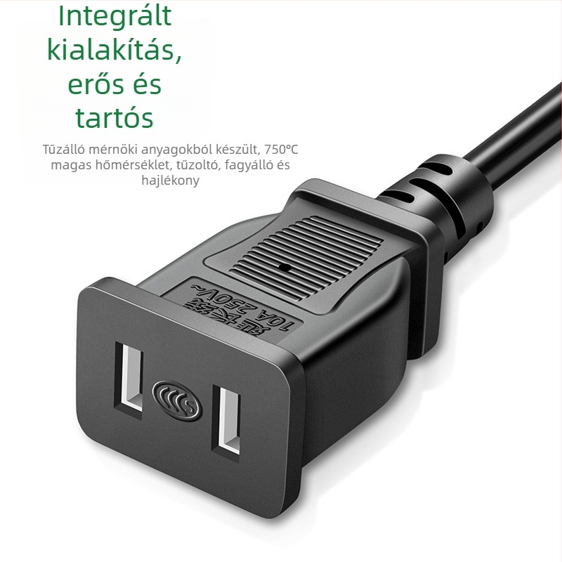 Otthonra szánt kétcsatlakozós tápkábel hosszabbító, 10A, 220–250V, PVC burkolat, oxigénmentes rézvezetők, 1500W