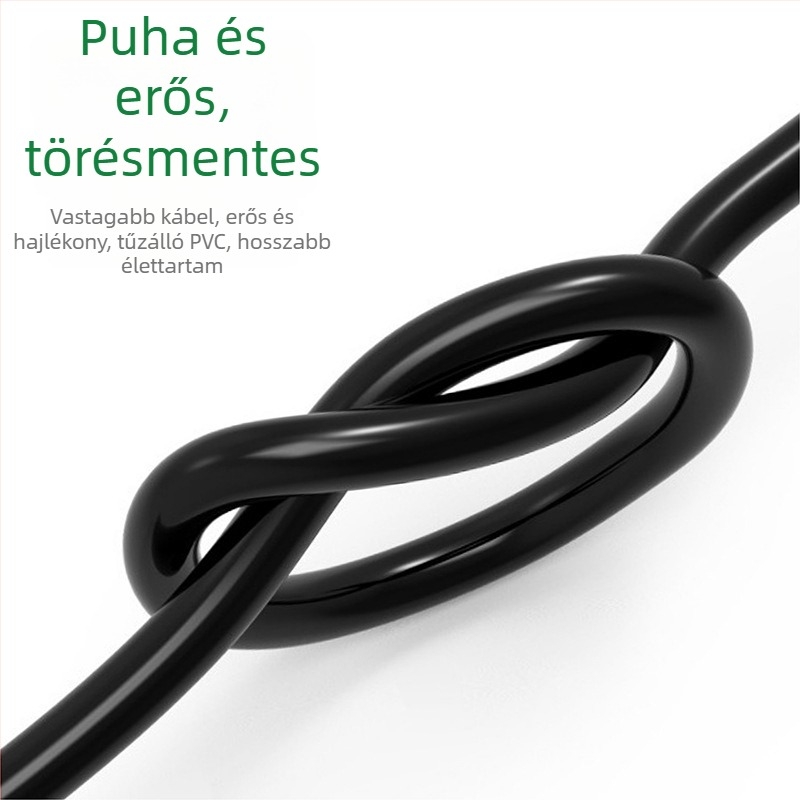 Otthonra szánt kétcsatlakozós tápkábel hosszabbító, 10A, 220–250V, PVC burkolat, oxigénmentes rézvezetők, 1500W
