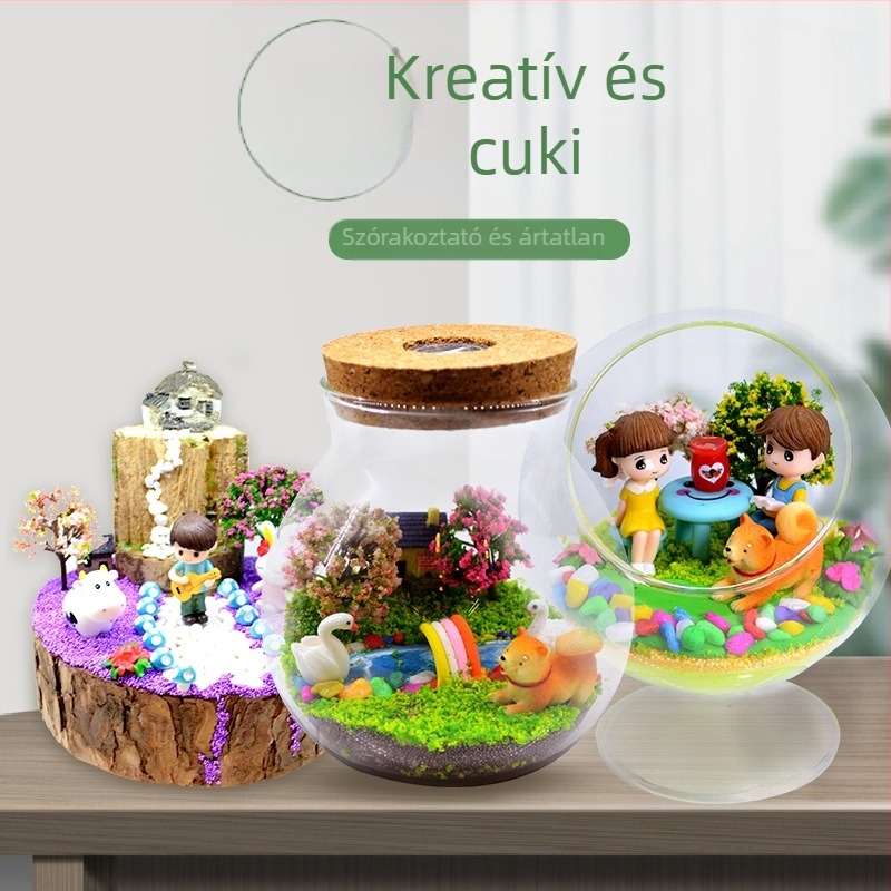 Mini tájkép palack fénygömbbel — üveg gömb, epoxigyanta kézművesség, DIY ajándék, OEM testreszabás, színes világítás