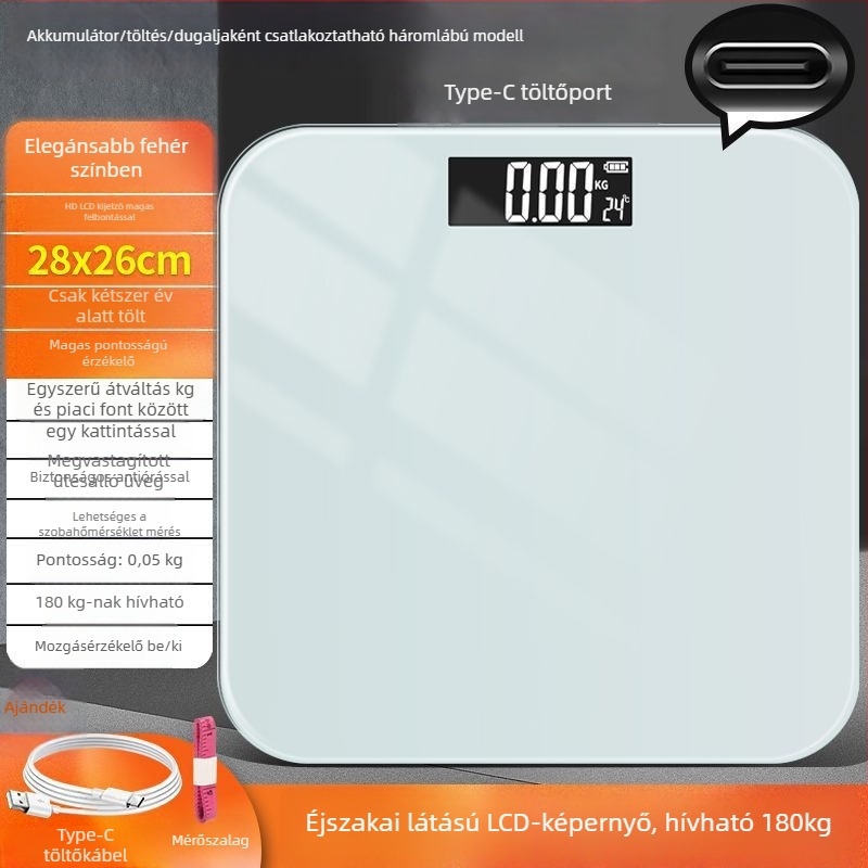 Felnőtteknek szóló elektronikus mérleg – újratölthető, pontos, otthoni vagy kollégiumi használatra
