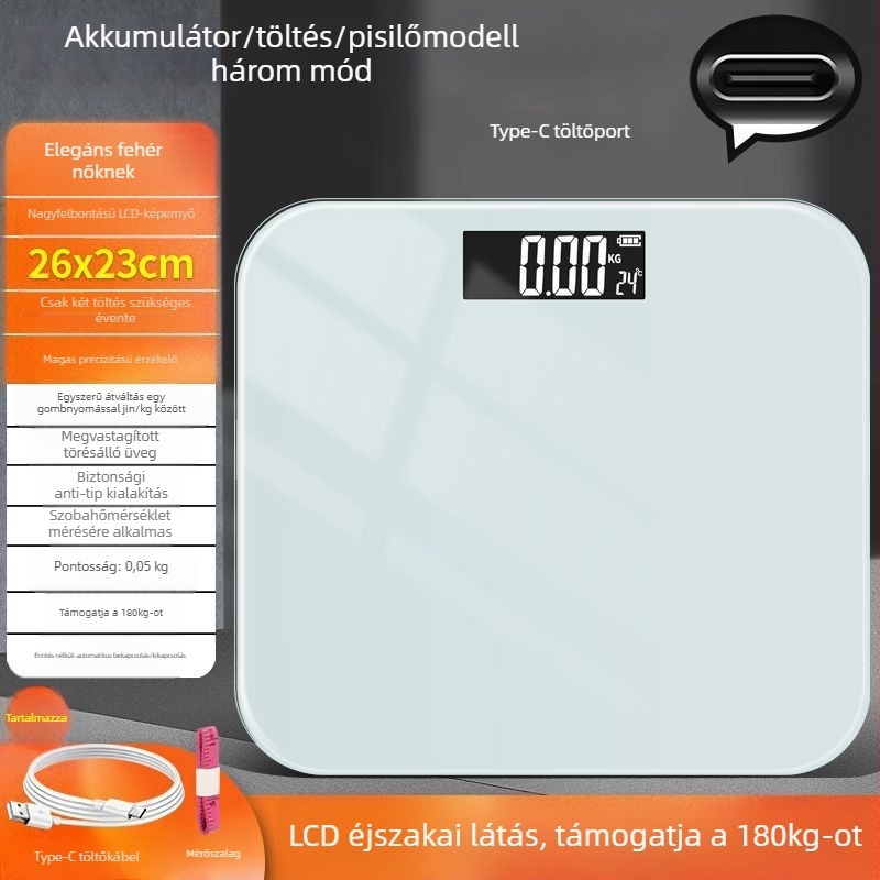Felnőtteknek szóló elektronikus mérleg – újratölthető, pontos, otthoni vagy kollégiumi használatra