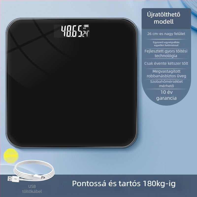 Súlymérleg – Big orange márka, felnőtt használatra, max. 180 kg, akkumulátorral és USB töltéssel