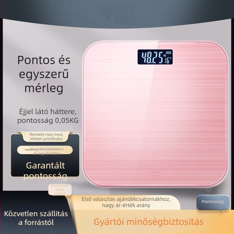 Intelligens otthoni mérleg hőmérséklet kijelzővel és testzsír- és víz méréssel — 0,2–180 kg, LCD kijelző, kiváló precíziójú érzékelő, edzett üveg