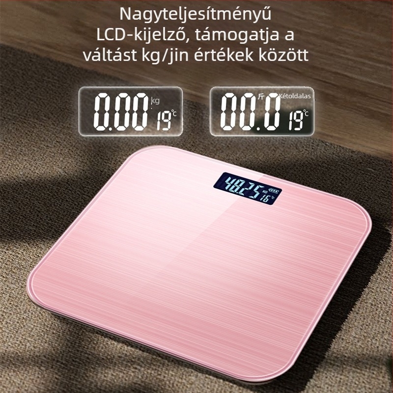 Intelligens otthoni mérleg hőmérséklet kijelzővel és testzsír- és víz méréssel — 0,2–180 kg, LCD kijelző, kiváló precíziójú érzékelő, edzett üveg