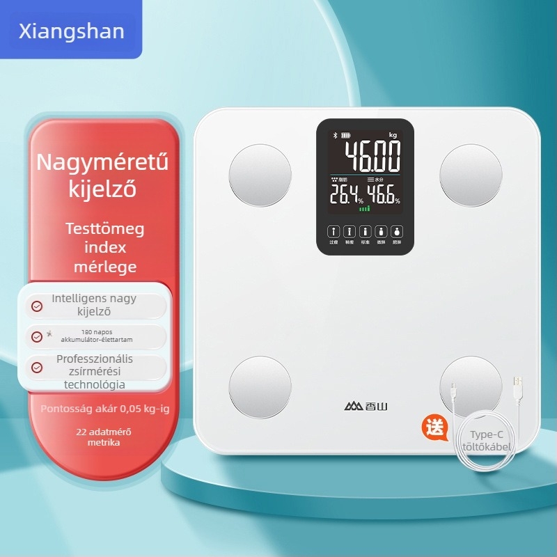 Fragrant Mountain Testzsírmérleg nagy kijelzővel, tölthető intelligens mérleg felnőtteknek, max. 150 kg