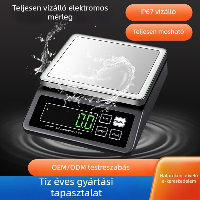 Emperor DH-8903 Vízálló konyhai mérleg, 1 kg/0,1 g–15 kg/1 g, 304 rozsdamentes acélból, DC töltés, többfunkciós elektronikus mérleg