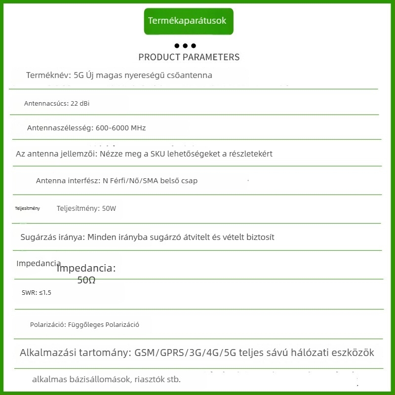 Xin Hangshun Omnidirekcionális hengerantenna mobiljel erősítő, kültéri, magas nyereségű 22 dBi, kompatibil 2G/3G/4G/5G