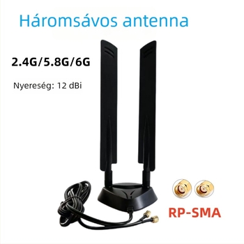 Omnidirekcionális WiFi-router antenna, 12 dBi nyereség, külső, háromsávos 2,4/5,8/6 GHz, Bluetooth