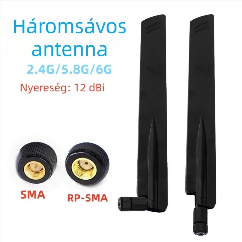 Omnidirekcionális WiFi-router antenna, 12 dBi nyereség, külső, háromsávos 2,4/5,8/6 GHz, Bluetooth