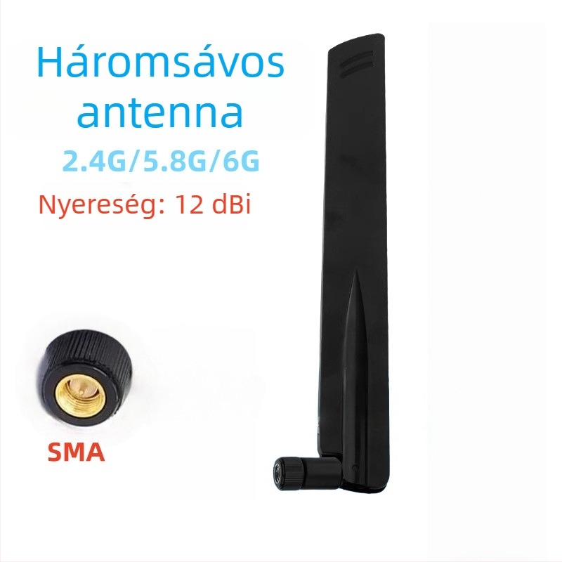 Omnidirekcionális WiFi-router antenna, 12 dBi nyereség, külső, háromsávos 2,4/5,8/6 GHz, Bluetooth