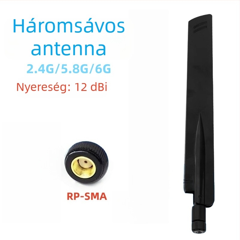 Omnidirekcionális WiFi-router antenna, 12 dBi nyereség, külső, háromsávos 2,4/5,8/6 GHz, Bluetooth