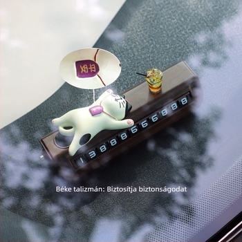 Gyanta autó dekoráció karikatúra stílusú szerencse macskával és ideiglenes parkolási táblával – belső autó dekoráció, ablaktörő funkció