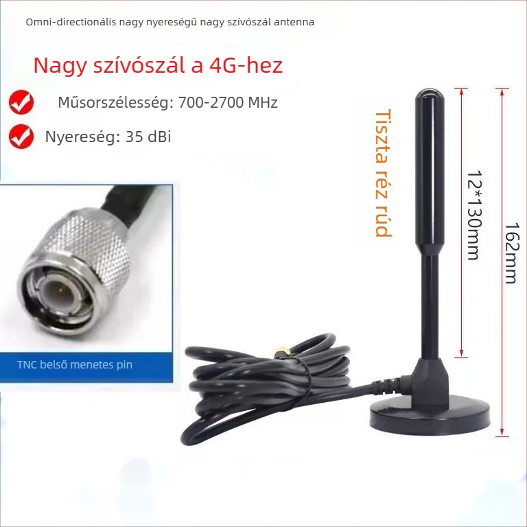 IoT automata antena szívófejes, teljes sávú 4G/LTE/3G/GSM/GPRS, 30 dB nyereség, 50 Ω, SWR ≤ 1.5