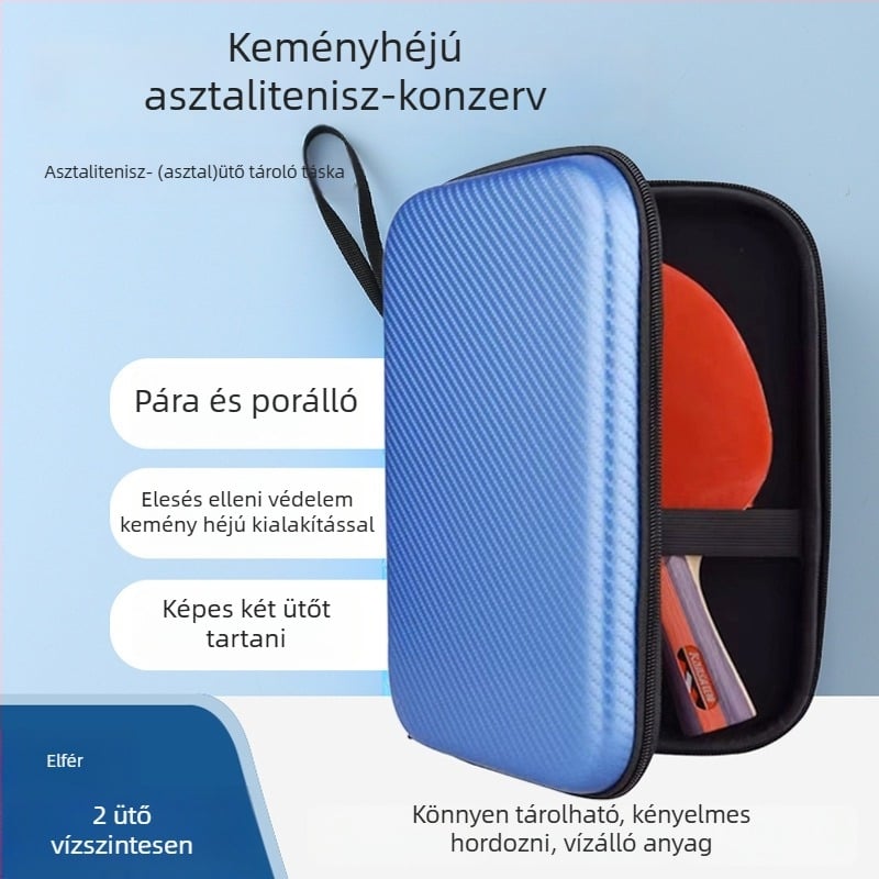 Asztaliteniszütőtok, kemény héj, nagy kapacitású, dupla rekeszek a rakéták számára (vízszintes és függőleges)