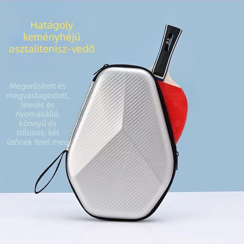 Asztaliteniszütőtok, kemény héj, nagy kapacitású, dupla rekeszek a rakéták számára (vízszintes és függőleges)