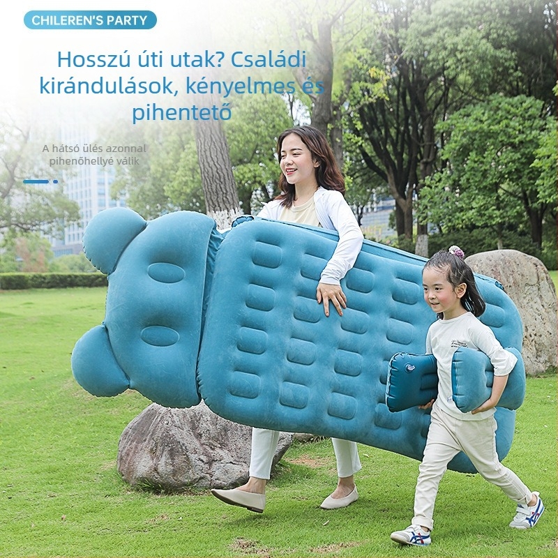 Autóban használható felfújható matrac 135×80 cm flokkolt felülettel és védőgáttal