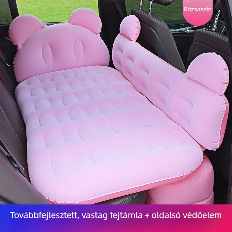 Autóban használható felfújható matrac 135×80 cm flokkolt felülettel és védőgáttal
