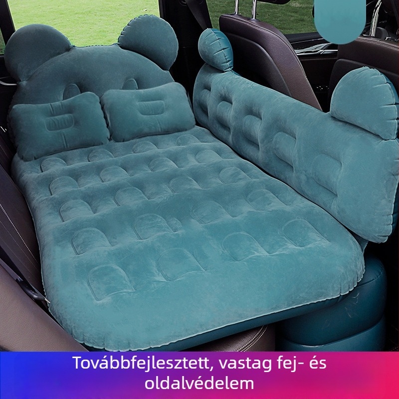 Autóban használható felfújható matrac 135×80 cm flokkolt felülettel és védőgáttal