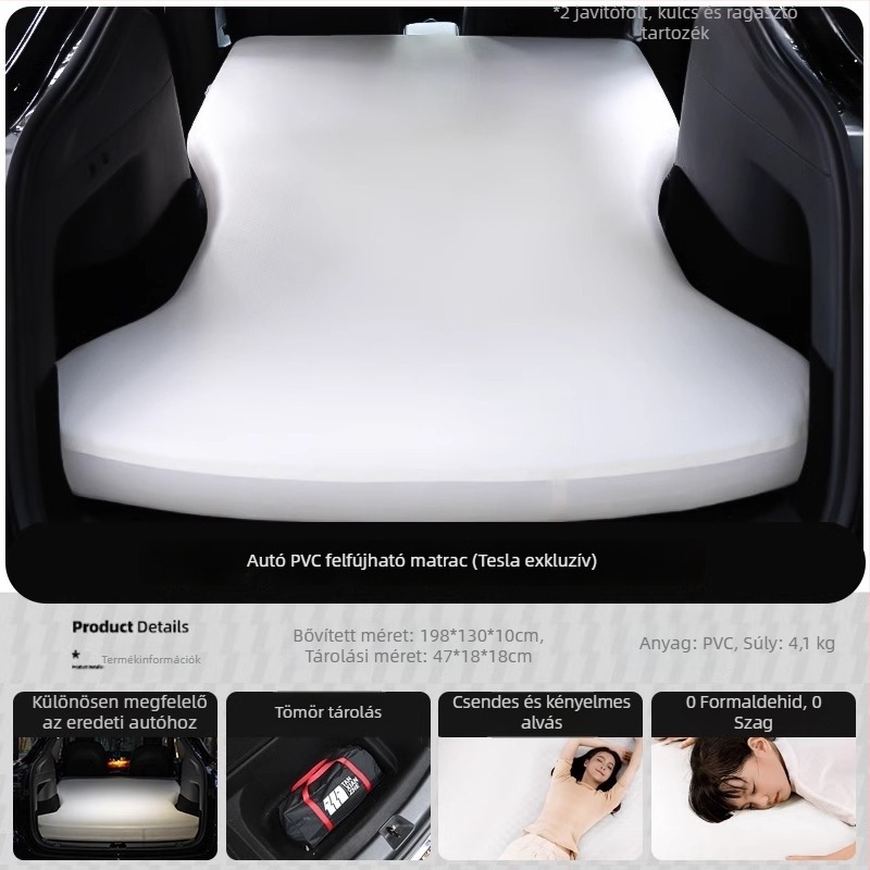 Tesla Model Y hátsó ülésekhez illeszkedő autóba való felfújható matrac – éjszakai kempinghez (PVC)