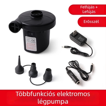 Hordozható levegőpumpa felfújható tárgyakhoz autós tápegységgel, 12V, 120W, áramlás >70 L/min, folyamatos üzem >20 perc