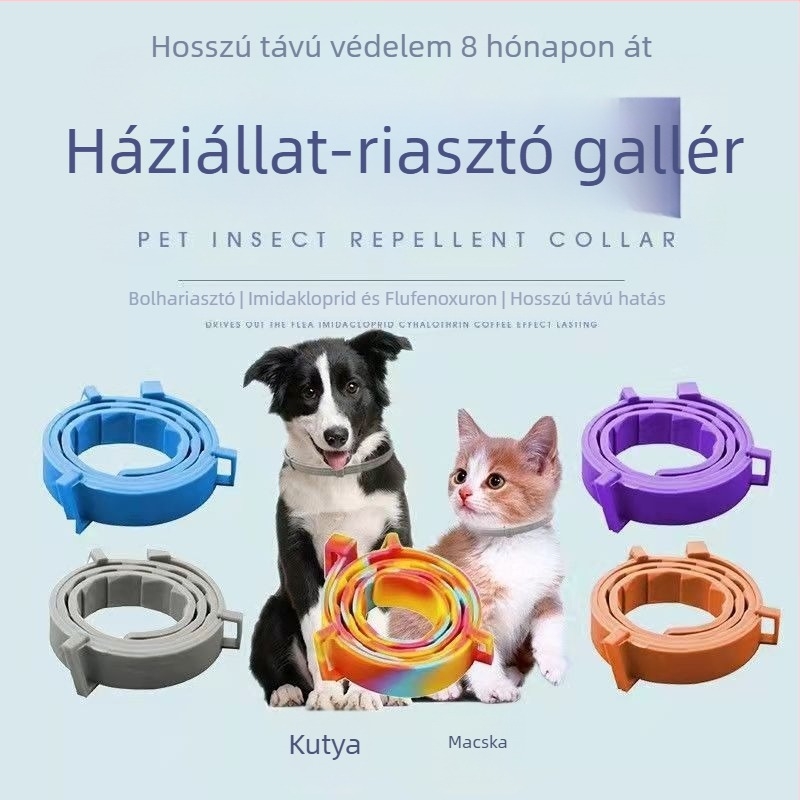 Macskák és kutyák számára készült rovarriasztó nyakörv, szúnyogok, bolhák és tetvek ellen, állítható