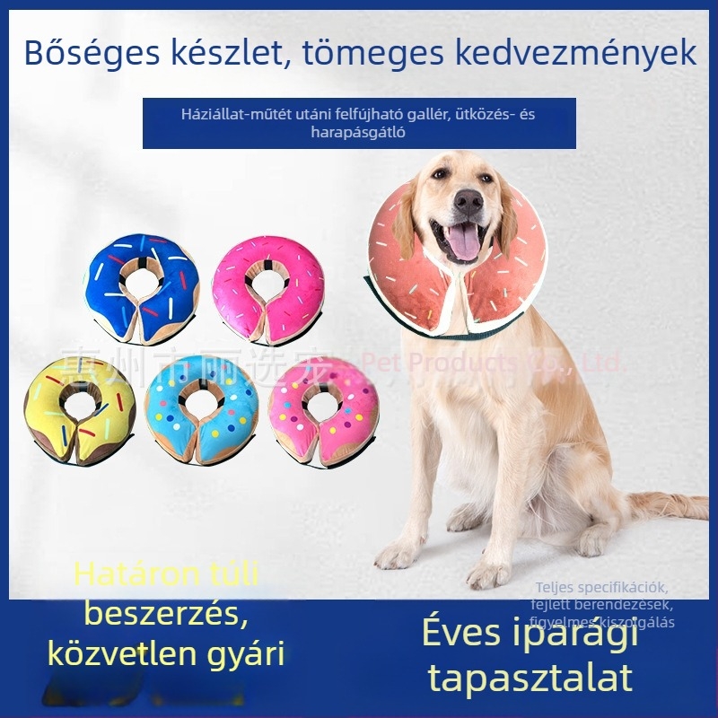 PVC felfújható Elizabeth gallér kutyáknak, színes rajzfilm dizájn, posztoperatív védelem a nyalogatás ellen