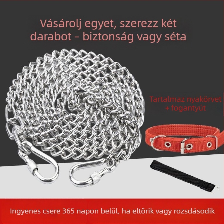 304 rozsdamentes acél kutya lánc, állítható, harapás elleni póráz és nyakörv
