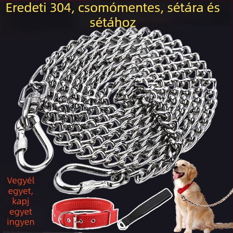 304 rozsdamentes acél kutya lánc, állítható, harapás elleni póráz és nyakörv