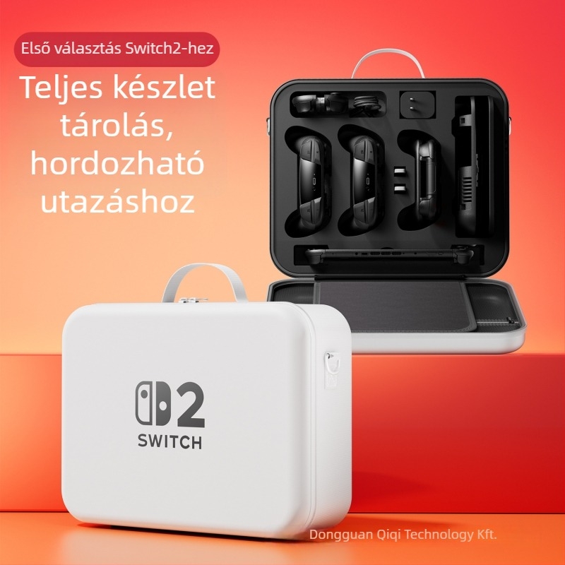 Nintendo Switch 2 EVA-anyagú tárolótáska vállpánttal, kompatibilis a Switch 2-vel, nagy kapacitású játékkártya-doboz — méretek 36×28,5×13 cm, tömeg 960 g