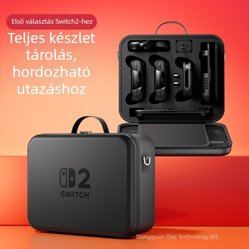 Nintendo Switch 2 EVA-anyagú tárolótáska vállpánttal, kompatibilis a Switch 2-vel, nagy kapacitású játékkártya-doboz — méretek 36×28,5×13 cm, tömeg 960 g