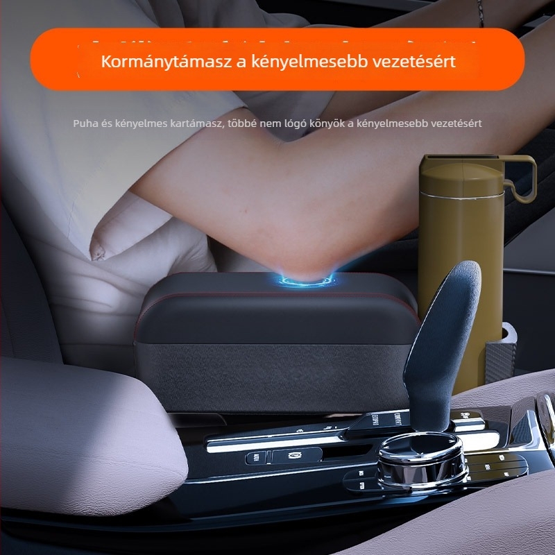 Autóba való multifunkciós kartámasz kihúzható tárolóval, bőr, modell 3091, Deep Auto