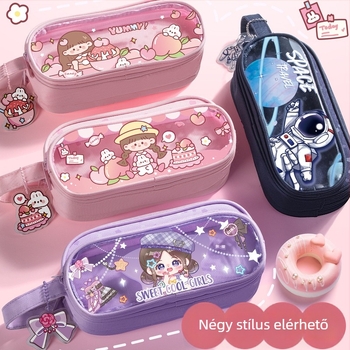 Tolltartó, dupla rétegű, átlátszó, vászonból, koreai stílusú, Cartoon Bear Kbx-1070