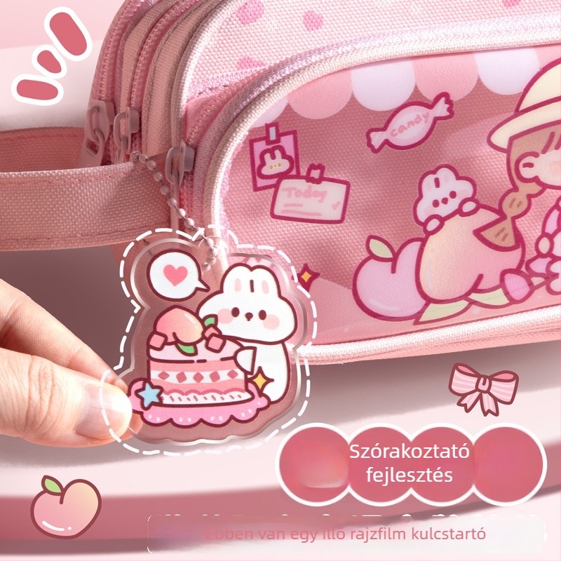 Tolltartó, dupla rétegű, átlátszó, vászonból, koreai stílusú, Cartoon Bear Kbx-1070