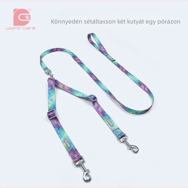 Két kutyát egyszerre sétáltató, dupla végű póráz, kis- és nagytestű ebekhez.