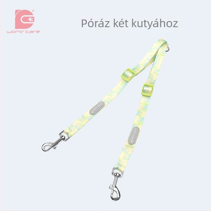 Két kutyát egyszerre sétáltató, dupla végű póráz, kis- és nagytestű ebekhez.