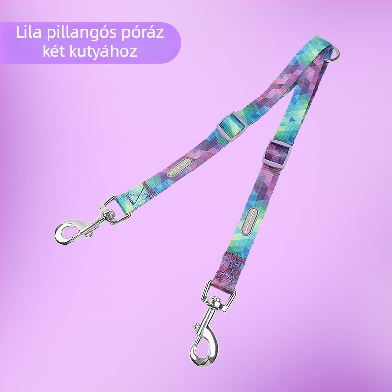 Két kutyát egyszerre sétáltató, dupla végű póráz, kis- és nagytestű ebekhez.