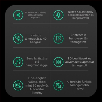 H06 okos szemüveg fordítással, zenével és hívásokkal; érintéses vezérlés; PC+ABS anyag