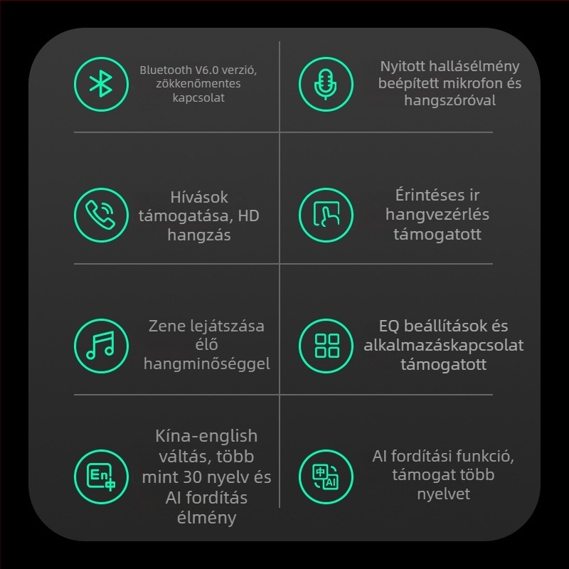H06 okos szemüveg fordítással, zenével és hívásokkal; érintéses vezérlés; PC+ABS anyag