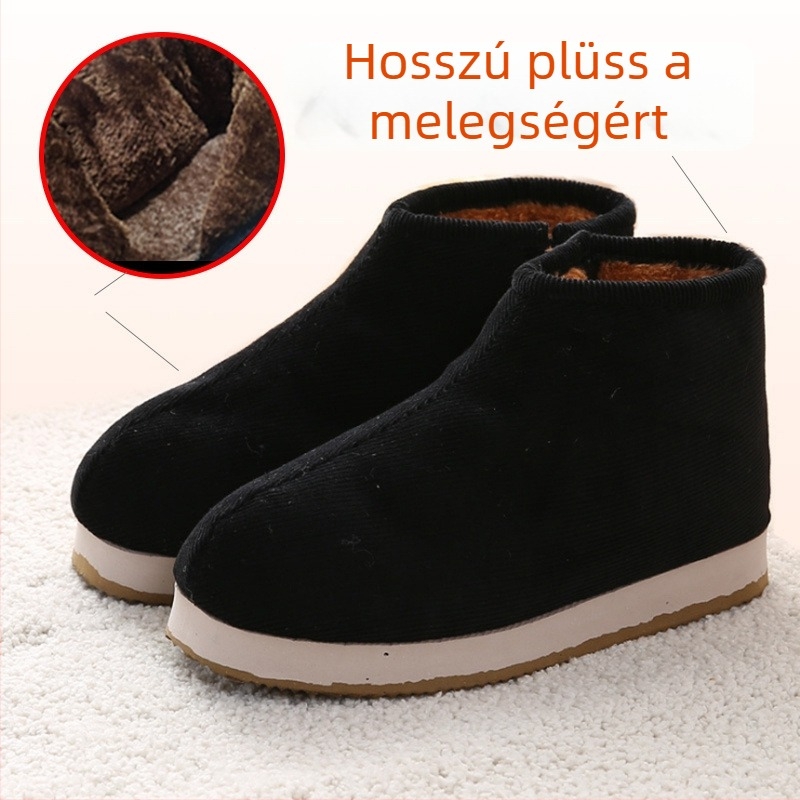 Uniszex pamut házipapucs, vastag talppal, etnikus stílusban, csúszásmentes és kopásálló télre