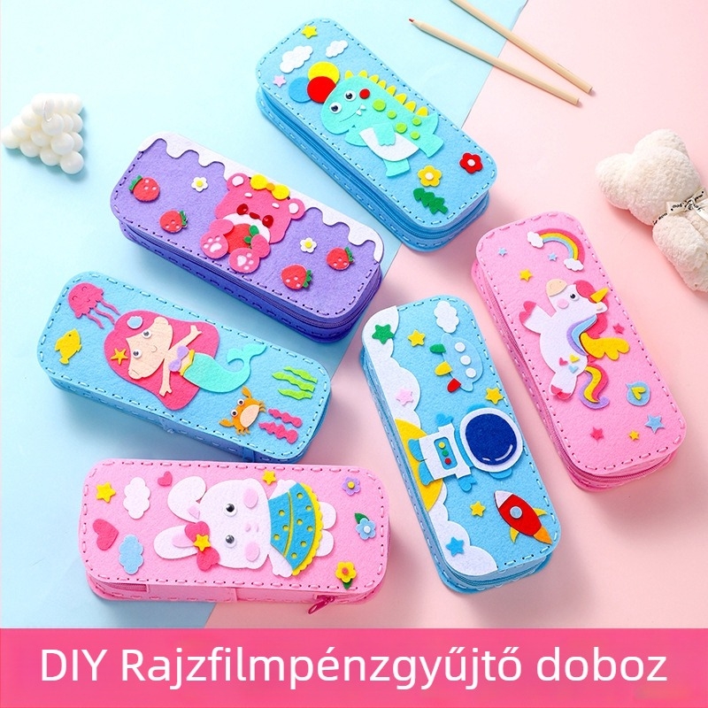 Kézzel készített rajzfilmfigurás tolltartó óvodásoknak, DIY varráskészlet, textil anyag, alkalmas 4–6 éveseknek