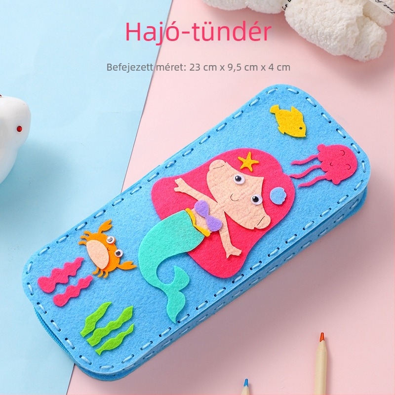 Kézzel készített rajzfilmfigurás tolltartó óvodásoknak, DIY varráskészlet, textil anyag, alkalmas 4–6 éveseknek