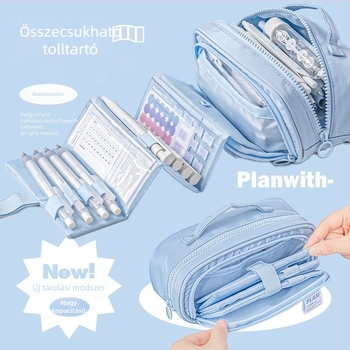 Planwith Koreai stílusú kihúzható tolltartó, vászon anyag, többszintes rekesz, nagy kapacitás