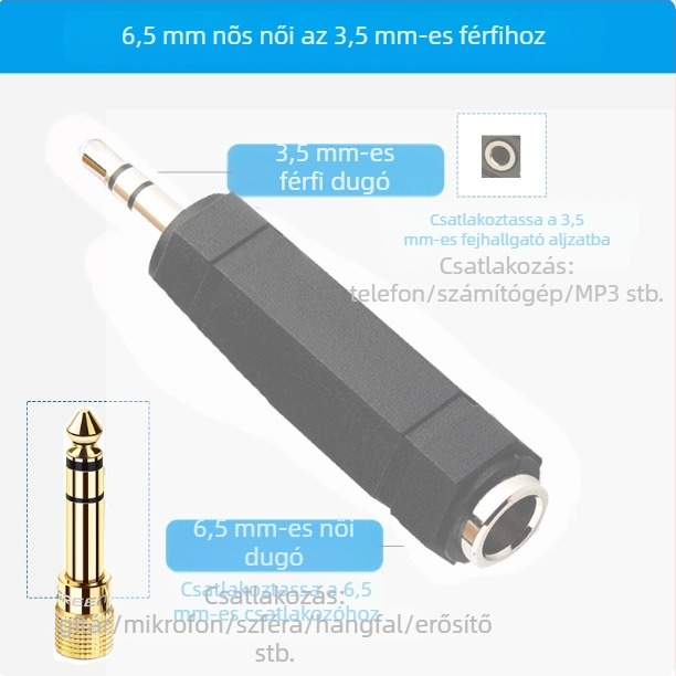 Akihabara 6,5 mm-től 3,5 mm-ig audio adapter gitárhoz, billentyűzethez, mikrofonhoz, fejhallgatóhoz – modell QD2022/QD2023